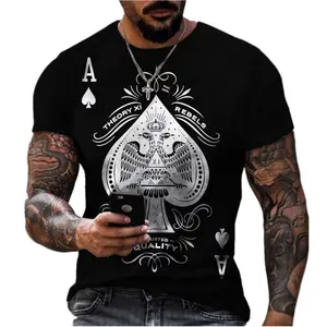 Factory Customized 3d Digital Print Shirt Men Popular Retro Poker Card Patterns Custom Logo 3d Print Men's T Shirts Casual Style
