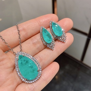 Factory Wholesale 8*16mm Paraiba Zircon Elegant Necklace <b>Earrings</b> <b>Set</b> Eco-friendly Copper Zirconia Jewelry Gift <b>Set</b> - Product Image 1