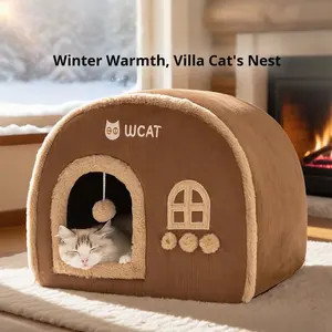 Automne hiver chaud sécurisé adulte chat nid transfrontalier Pet Villa avec niche fermée motif solide chat maison pour chats à dormir - Product Image 5