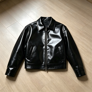Veste de motard en similicuir à col montant et fermeture éclair intégrale, style classique premium, pour <span class=keywords><strong>homme</strong></span>, streetwear moderne, noire, décontractée, pour l'hiver - Product Image 1
