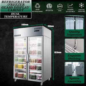 Réfrigérateur commercial à porte vitrée, 2 portes, refroidissement par air, en acier inoxydable, refroidisseur de viande à température unique - Product Image 4