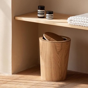 <b>Lid</b> Solid Real Wood Waste Basket <b>Bin</b> Swing <b>Lid</b> Round Trash Can Japanese-Style Wood Garbage Recycling - Product Image 6