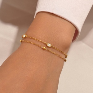 Bracelet géométrique double couche en zircon de style coréen, tendance, en acier inoxydable, cadeau pour femme, bijoux élégants et simples, inaltérables - Product Image 3