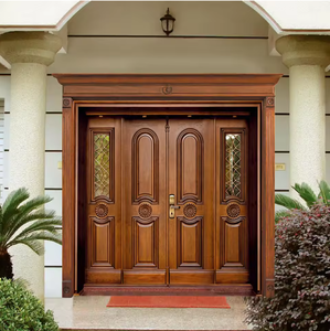 Portes d'entrée doubles en verre anti-effraction de haute qualité en bois massif pour villas contemporaines - Product Image 4