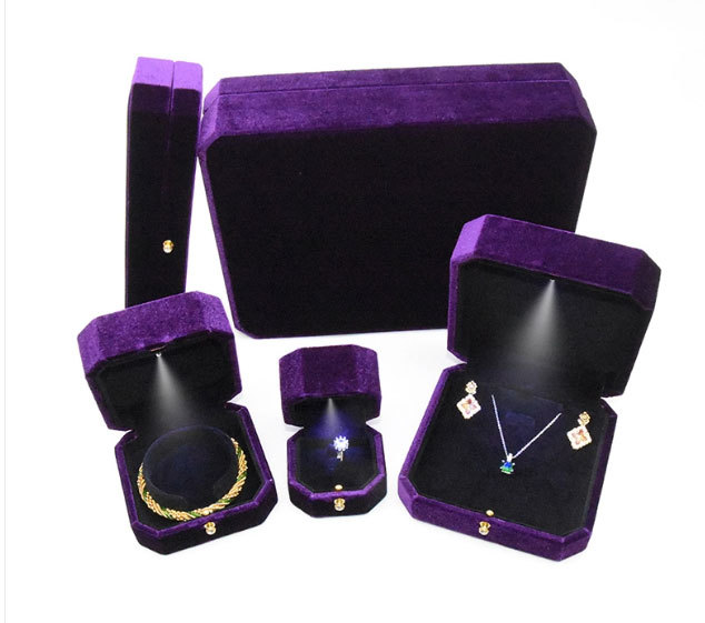 Custom Logo Velvet LED Light Jewelry Box Ring Necklace Bracelet Packing Box