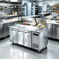 Table de préparation réfrigérée pour pizzas 2400 mm à 3 portes avec rail supérieur réfrigéré pour garnitures et bacs GN pour Foodtruck