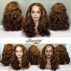 Perruque bouclée rebondissante P4/30 avec mèches brunes, en cheveux humains, pour femmes noires, 16 pouces, dentelle frontale 13x4, densité 350%, cheveux vietnamiens bruts - Product Image 4