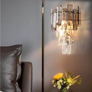 Goldene Luxus Rauchgraue Kristall-Wandleuchten Indoor Nordische Moderne Wandlampe für Hotel Schlafzimmer Wohnzimmer - Product Image 4
