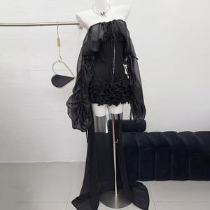 AIMEISI moda Irregular Fishbones elegante un hombro encaje tren vestidos fiesta noche mujeres lujo corto <span class=keywords><strong>Porm</strong></span> vestido - Product Image 6