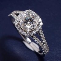 BOHAN Bague de Fiançailles et de Mariage Romantique en Argent Sterling Plaqué Or Rose avec Diamant CZ 1ct à Haute Teneur en Carbone et Sertissage Griffe Halo