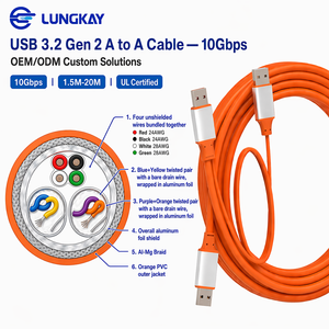 <span class=keywords><strong>Cable</strong></span> de Extensión Activo <span class=keywords><strong>USB</strong></span> 3.2 Gen 2 LUNGKAY, Repetidor de Señal SuperSpeed+ de 10 Gbps, 1.5M-20M, para Cámaras Industriales VR, OEM Personalizado - Product Image 1