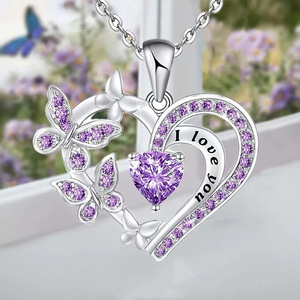 Collana con Ciondolo a Cuore e Farfalla per Donne, Design Traforato, Accessorio per Uso Quotidiano, Gioiello di Moda - Product Image 3