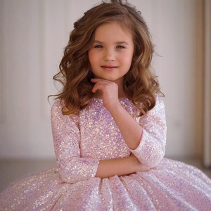 Vestido de Princesa con Lentejuelas Brillantes, Color Rosa, Manga Larga, para Niñas, Vestido de Lujo para Fiestas de Cumpleaños y Ocasiones Formales - Product Image 3