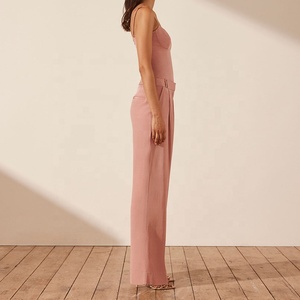 Pantaloni dritti da pavimento per ragazze personalizzate di alta qualità pantaloni da ufficio a vita alta con gamba larga e pieghe in lino - Product Image 5