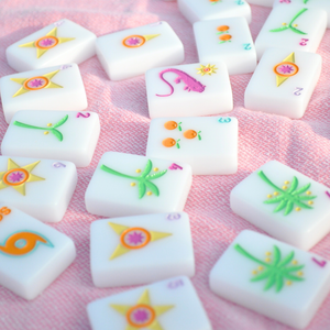 American Mahjong Sunshine Tiles, Florida Style Single Layer White Hand Painted Acrylic Mahjong Set, 160 Tiles for <b>Entertainment</b> - Product Image 2