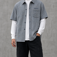 Chemise décontractée à carreaux gingham surdimensionnée pour homme, style usé, tissée, boutonnée, vente en gros