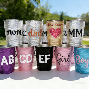 Tasses à bière personnalisées violettes avec logo, 500 ml (16 oz), en acier inoxydable à paroi simple, avec paille et strass scintillants - Product Image 1