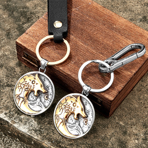 Nordic WolfTotem <b>Keychain</b> Stainless Steel Embossed Pendant Animal Shape Unisex Gift Charm - Product Image 1