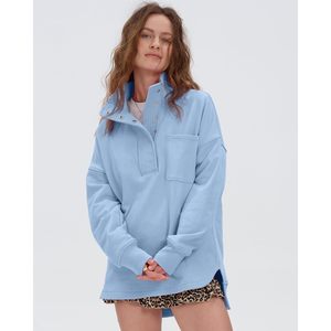 FOXA Womens Oversized Sweatshirt <b>Henley</b> Neck Button Front Long Sleeve Pullover Casual Fall Winter Fashion <b>Top</b> - Product Image 5