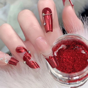 Poudre à ongles <span class=keywords><strong>effet</strong></span> <span class=keywords><strong>miroir</strong></span> <span class=keywords><strong>rouge</strong></span> chromé, pigment métallique, style Nouvel An, poussière à frotter, Noël, Y2K, décoration de manucure, <span class=keywords><strong>effet</strong></span> flash - Product Image 2