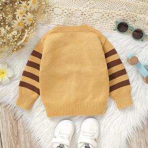 <span class=keywords><strong>Pull</strong></span>-over décontracté et confortable pour bébé et enfant en viscose douce mélangée, jacquard lion, manches à rayures contrastées, col rond - Product Image 2