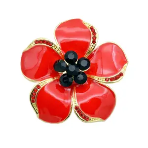 Broche de flores vermelhas, broche de metal para dia da memorial de alta qualidade, lembrança do dia, esmalte macio, emblema de pino