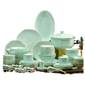 Service de bols et assiettes en porcelaine blanche de Jingdezhen, peints à la main avec des bords dorés, en céramique, pour l'inauguration de la maison, en porcelaine fine. - Product Image 5