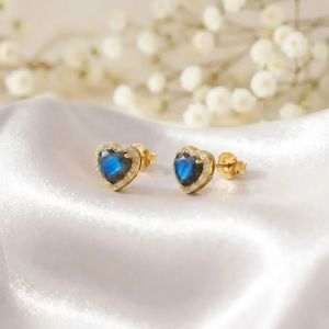 Labradorite Heart <b>Stud</b> <b>Earrings</b> <b>Blue</b> Flash Gemstone Jewelry Minimalist Gold Filled Heart <b>Earrings</b> Romantic Gift for Her 18K Gold - Product Image 4