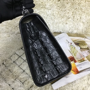 Sac à main enveloppe en cuir de crocodile noir avec fermeture à cadenas argenté, sac élégant pour femme, usage quotidien - Product Image 4