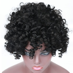 วิกผมแท้แบบดิบ 12a Virgin Hair Super Double Drawn ทรง Flower Curl พร้อมหน้าม้าสั้น สำหรับผู้หญิงผิวสี - Product Image 1