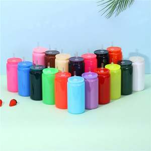 Nueva Llegada RTS 16Oz Vacío de Pared Simple Frasco de Plástico Colorido Lata de Soda Con Tapa Color Pajita para Regalo - Product Image 6