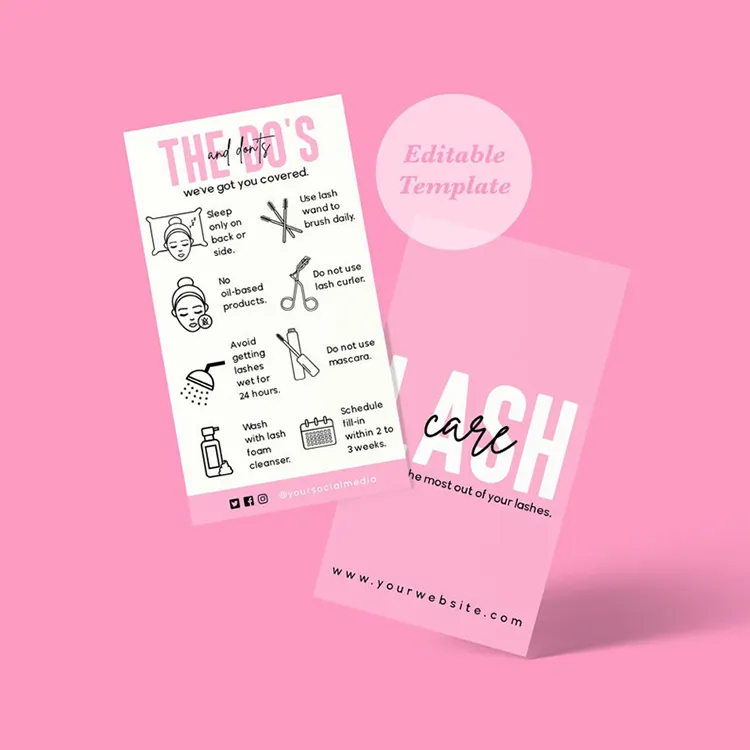 Ярко-розовая визитная карточка с принтом ресниц с логотипом карточка для ухода за ресницами розовая карточка для ухода за ресницами для малого бизнеса