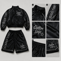 Ensemble de survêtement réfléchissant pour homme avec imprimé contrastant et patchwork, veste coupe-vent courte et short, style streetwear Y2K, vente en gros