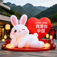Grand Lapin Gonflable Personnalisé Blanc avec Cœur Rouge, Accessoire de Dessin Animé, Décoration Extérieure Imperméable et Durable pour le Festival de la Mi-Automne