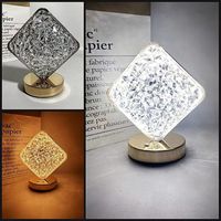Lampe de table en métal moderne à LED 3 couleurs, effet diamant, pour chevet, bureau, salon, décoration