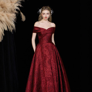 S2700L nuova moda francese monospalla vino rosso paillettes Texture compleanno ospite di nicchia per adulti abito <span class=keywords><strong>da</strong></span> damigella <span class=keywords><strong>da</strong></span> sera di fascia alta - Product Image 2