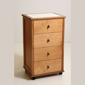 Chariot à tiroirs en bois de hêtre massif authentique, tiroirs en PVC de bouleau, design moderne, roulettes en plastique, poignées chromées pour un rangement efficace - Product Image 1