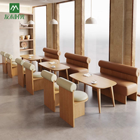 Ensemble Canapé Design Moderne en Bois et Cuir pour Hôtels, Cafés et Restaurants, Mobilier de Salon de Café avec Banquette, Table et Chaise