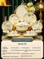 Service de table en porcelaine fine bleu floral, peint à la main, écologique, compatible lave-vaisselle et four, pour la maison, les mariages, cadeau de luxe