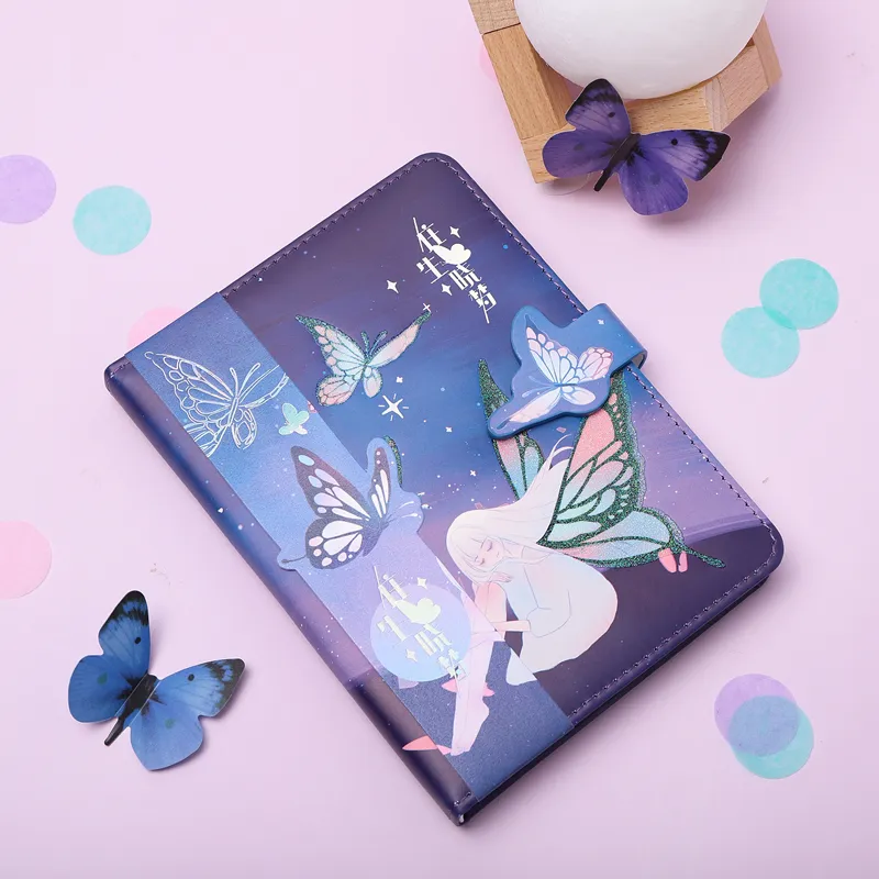 ขายส่งเต็มรูปแบบสีน่ารักหนัง Magnetic Notebook Journal สมุดบันทึกประจำวันสำหรับโรงเรียนเด็กนักเรียนหญิงโลโก้ที่กำหนดเอง