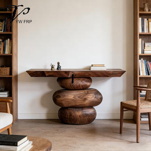 Table de couloir d'entrée en <span class=keywords><strong>bois</strong></span> massif, style rétro moderne, vent silencieux, convertible, meubles de maison, finition noire carbonisée pour le luxe - Product Image 5