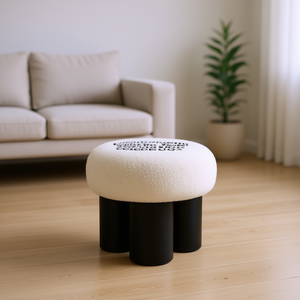 Otomana de Lana de Cordero Blanca con Patas Negras, Taburete Moderno Minimalista para el Hogar, Muebles para Sala de Estar - Product Image 2