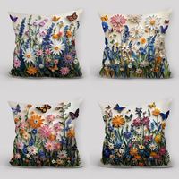 Housse de coussin décorative motif papillon floral et marguerites colorées, pour décoration de jardin et de maison printanière