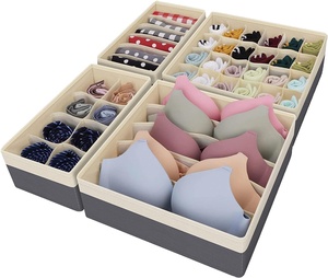 <b>4</b> Piece <b>Drawer</b> Organizer Set for Underwear Socks Bras, Foldable Fabric <b>Drawer</b> Dividers with 24 Cell Sock and 7 Cell Bra Box Grey - Product Image 1