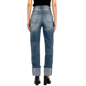 Jeans de mezclilla casuales de tiro bajo, desgastados, de pierna ancha, rectos, de color liso, lavado claro y transpirables para mujer, nueva moda 2025 - Product Image 2