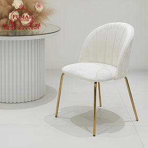 Chaise d'hôtel FUMAI en velours blanc avec pieds coniques dorés, design contemporain, dossier solide, mobilier d'intérieur - Product Image 1