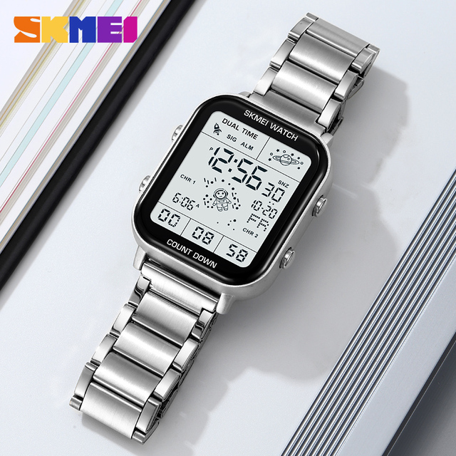 SKMEI 2301 Men's Multifunctional Waterproof Electronic Watch Double Time Display Square Dial Digital Alarm Students