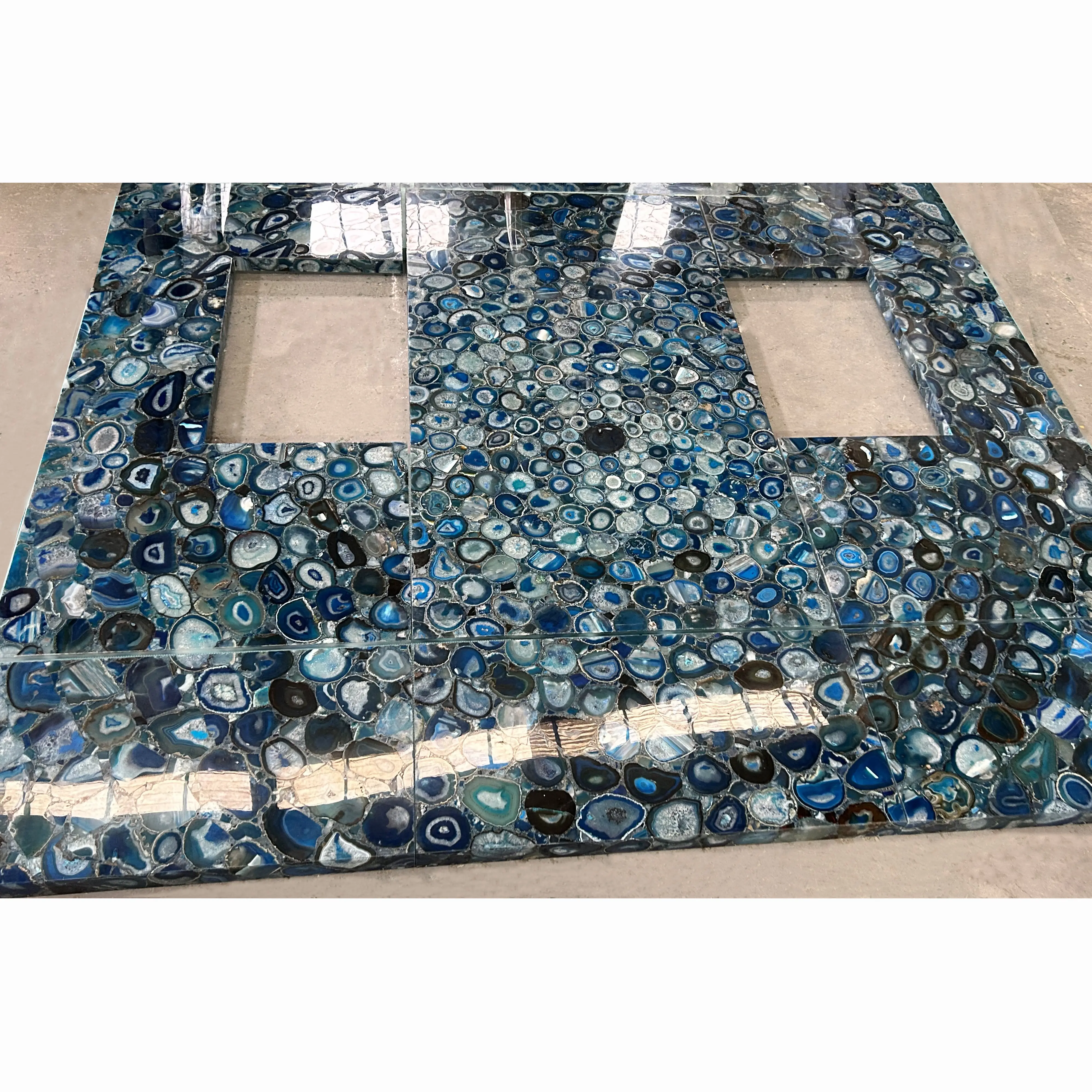 ガラスパネルでラミネートされた半透明の天然瑪瑙カスタマイズされたバックライト付きの青い瑪瑙宝石石スラブ