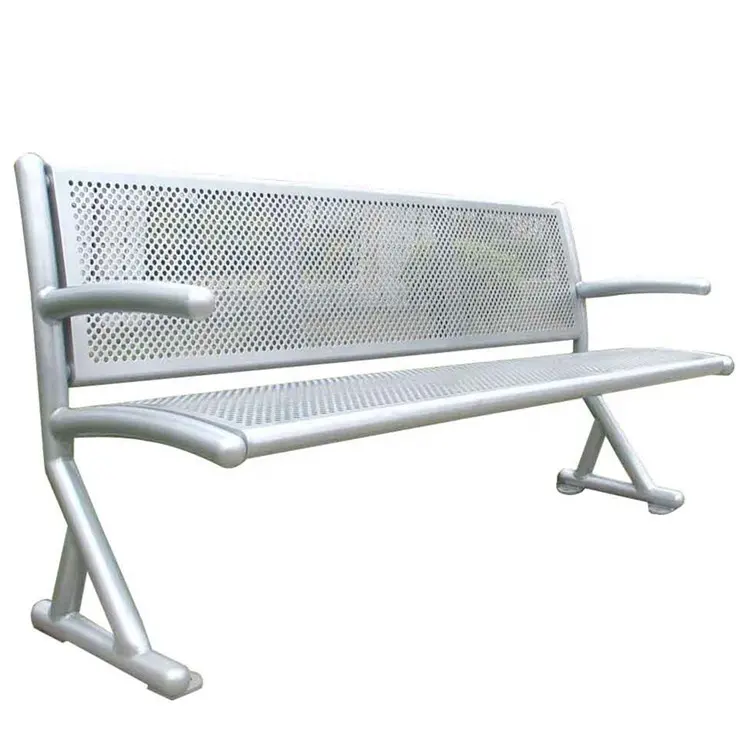 Suole — meuble de jardin argenté en acier, banc d'extérieur avec pieds ronds en acier, banc siège en métal, chaise de loisirs pour école, patio