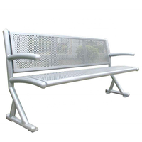 Suole — meuble de jardin argenté en acier, banc d'extérieur avec pieds ronds en acier, banc siège en métal, chaise de loisirs pour école, patio